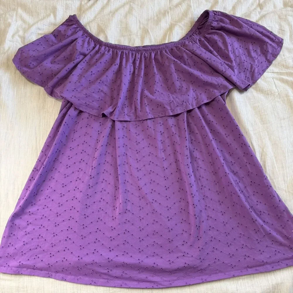 Woman Within Purple Eyelet Off the Shoulder Blouse Top Size 2X 26/28 Feminine
